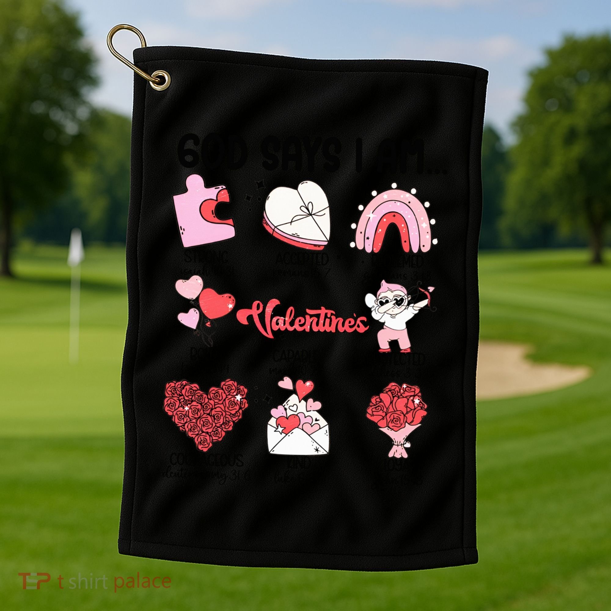 Retro God Says I Am Christian Valentines Day Self Love Gift Golf Towel