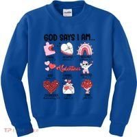Retro God Says I Am Christian Valentines Day Self Love Gift Kids Sweatshirt thumb 0