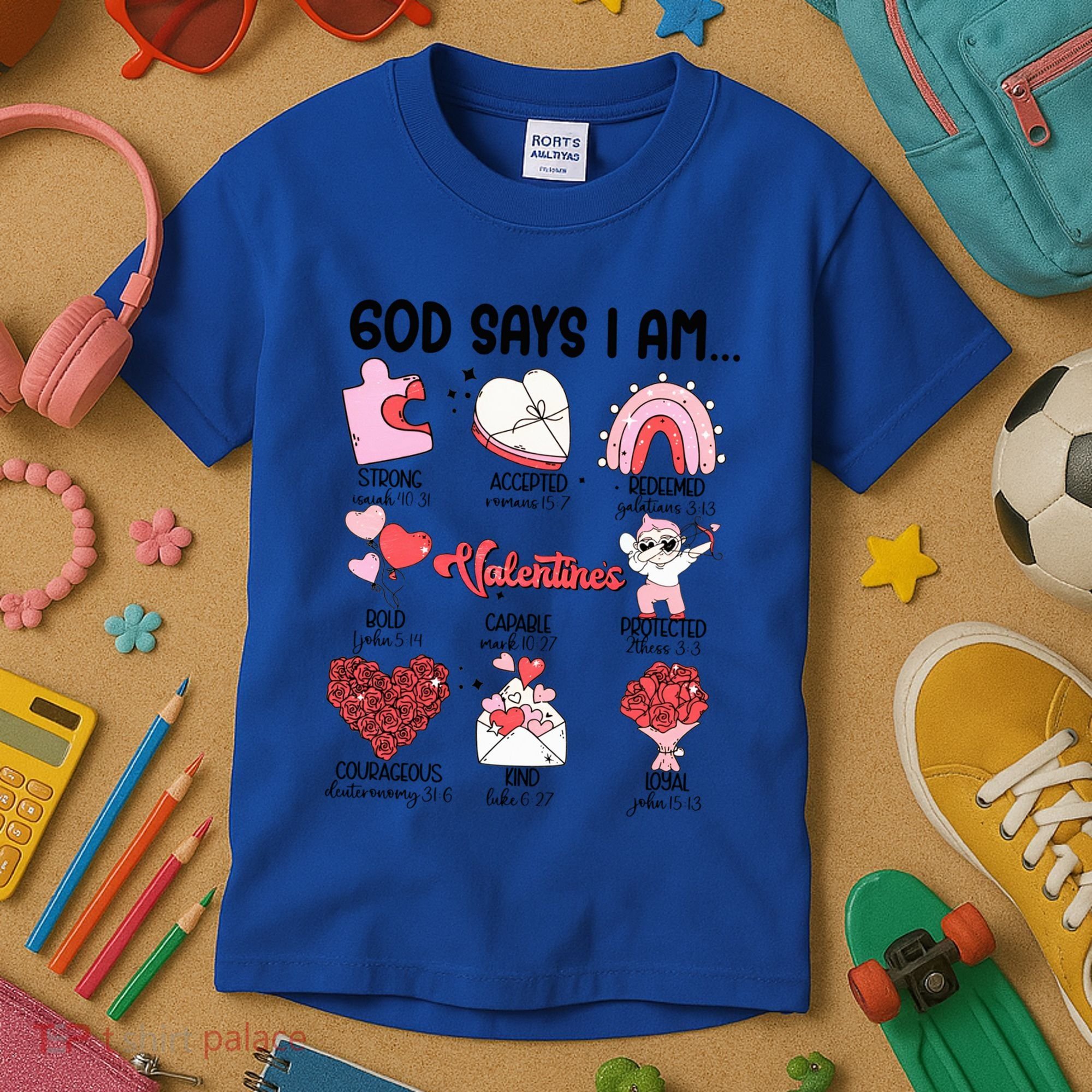 Retro God Says I Am Christian Valentines Day Self Love Gift Kids T-Shirt