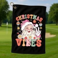Retro Groovy Santa Claus Christmas Vibes Gift Golf Towel thumb 1