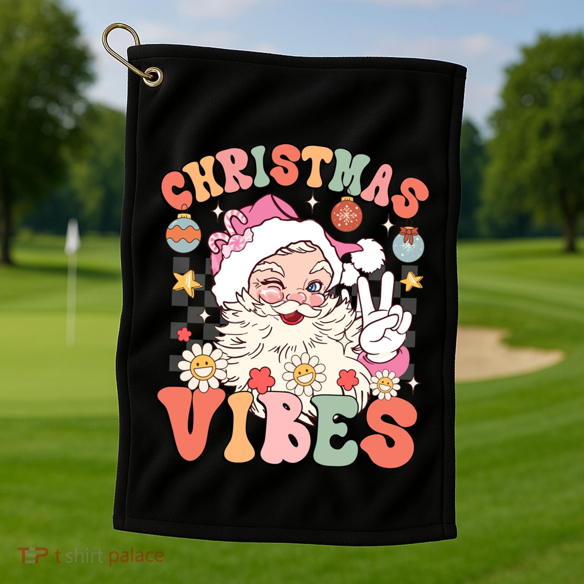 Retro Groovy Santa Claus Christmas Vibes Gift Golf Towel