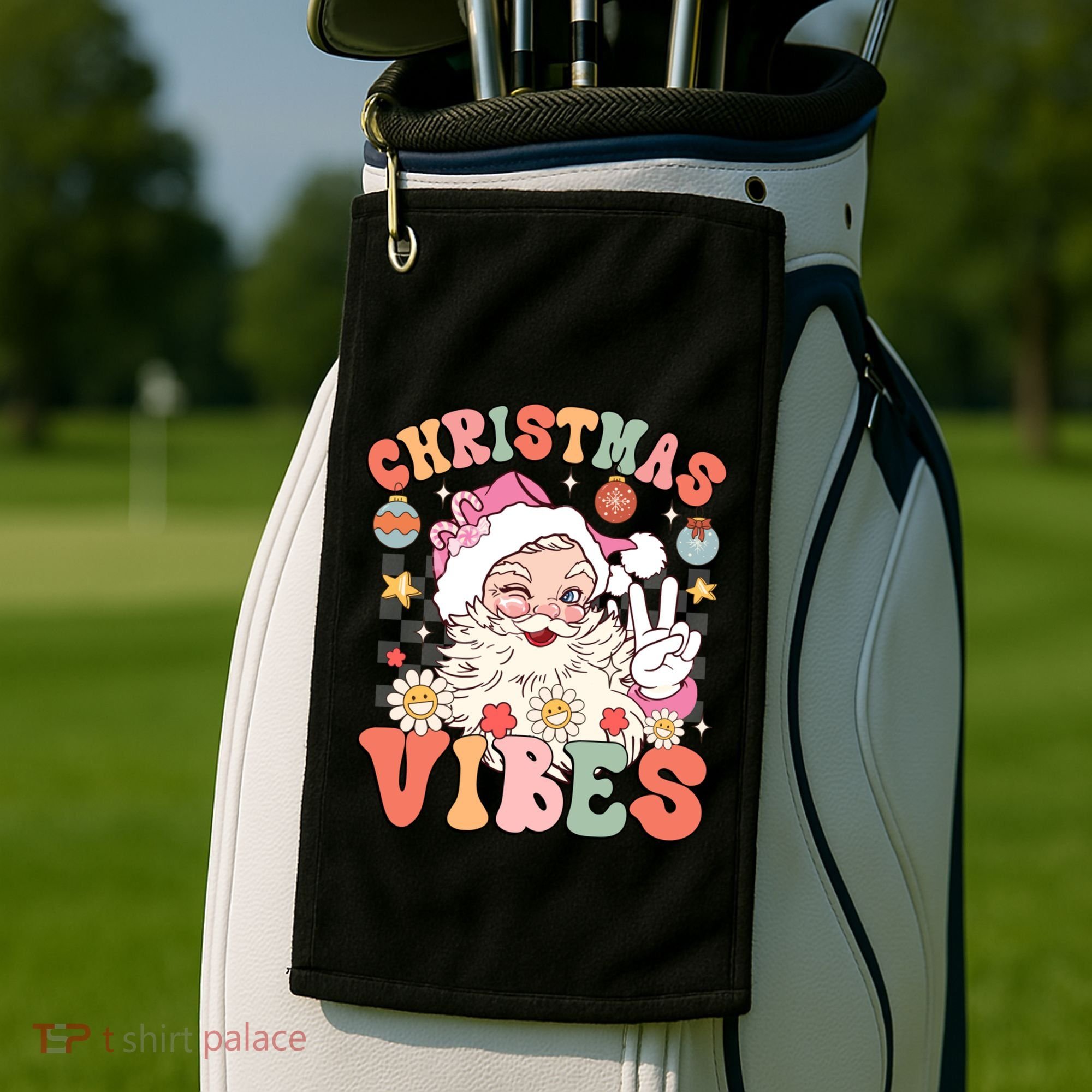 Retro Groovy Santa Claus Christmas Vibes Gift Golf Towel