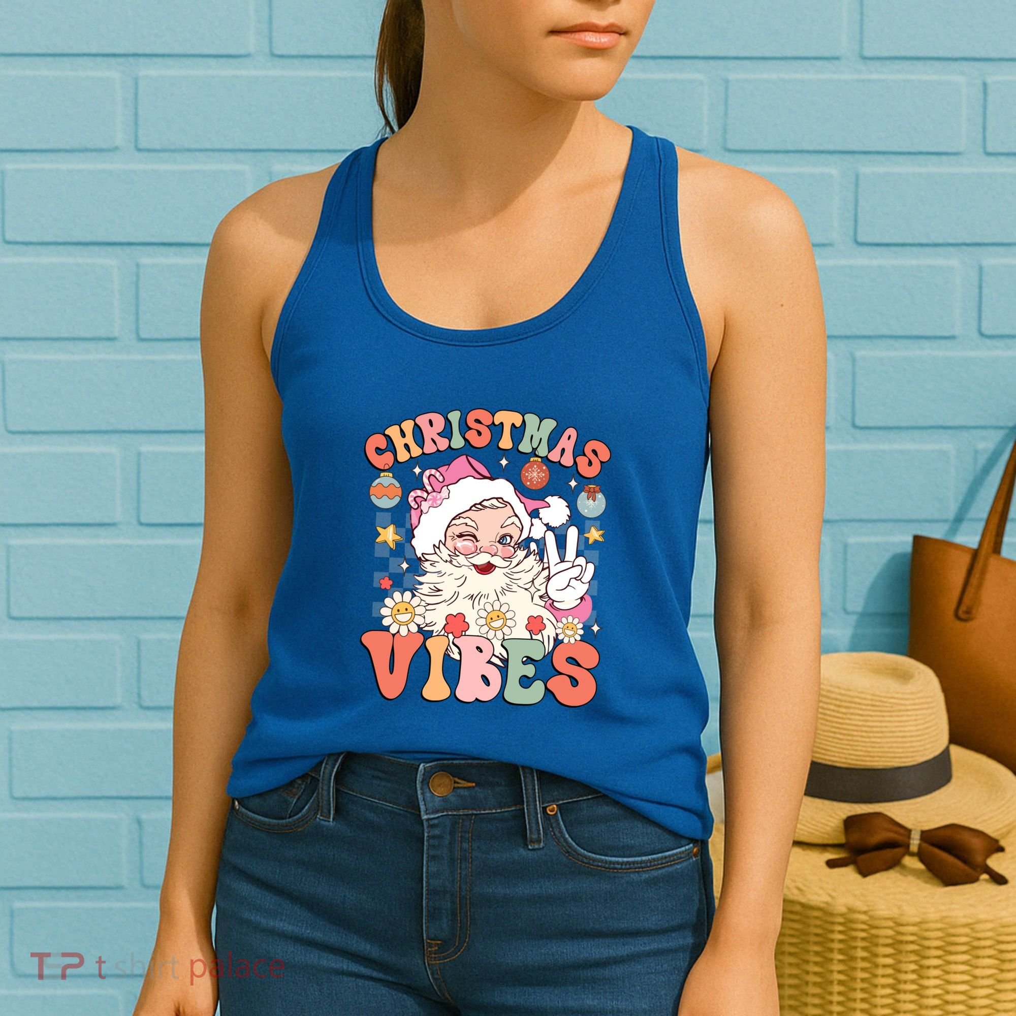 Retro Groovy Santa Claus Christmas Vibes Gift Women's Tank Top