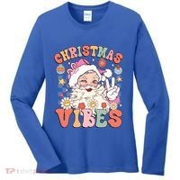 Retro Groovy Santa Claus Christmas Vibes Gift Women's Long Sleeve Shirt thumb 0