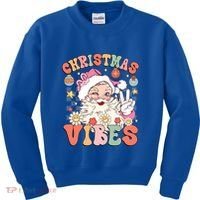 Retro Groovy Santa Claus Christmas Vibes Gift Kids Sweatshirt thumb 0