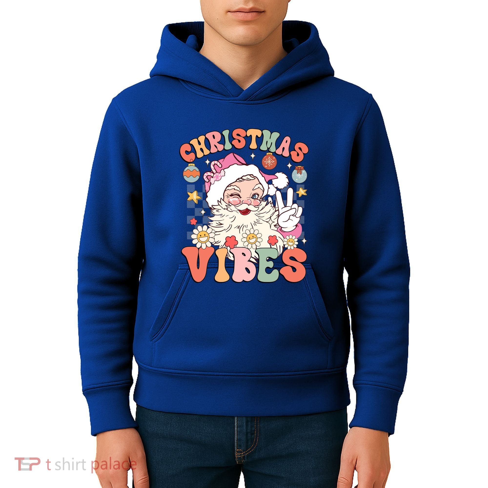 Retro Groovy Santa Claus Christmas Vibes Gift Kids Hoodie