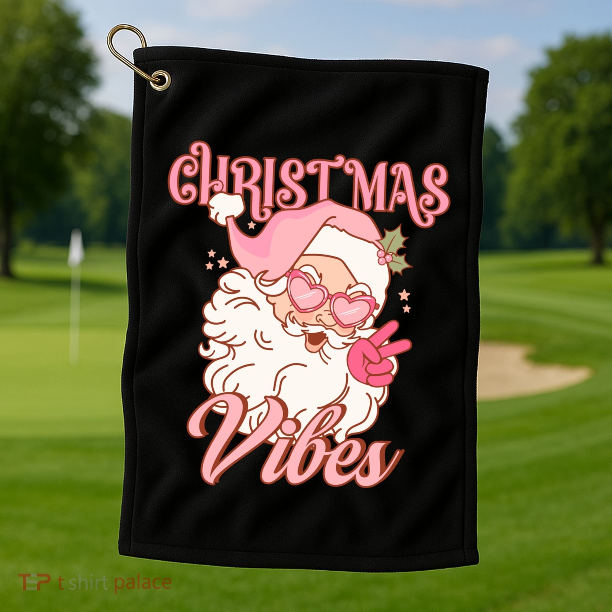 Retro Groovy Santa Claus Christmas Vibes Gift Golf Towel