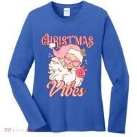 Retro Groovy Santa Claus Christmas Vibes Gift Women's Long Sleeve Shirt thumb 0