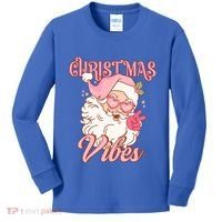 Retro Groovy Santa Claus Christmas Vibes Gift Kids Long Sleeve Shirt thumb 0