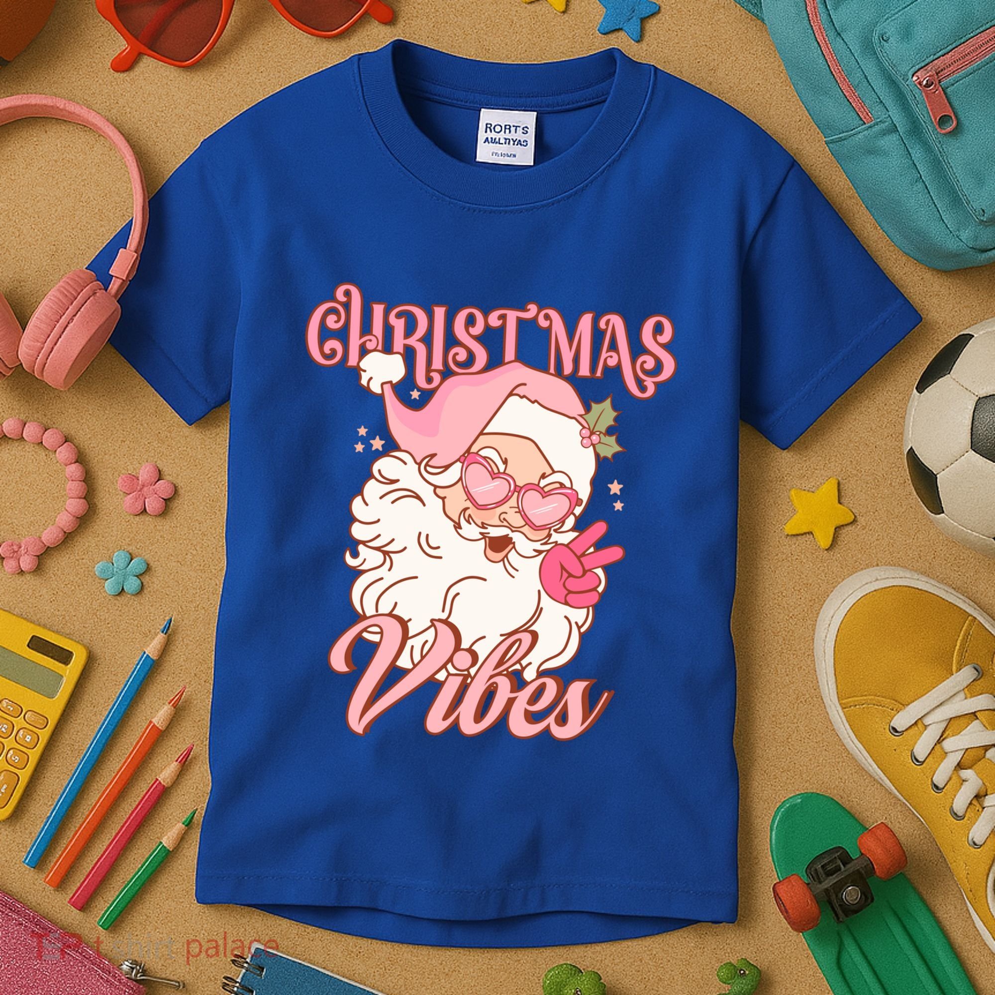 Retro Groovy Santa Claus Christmas Vibes Gift Kids T-Shirt