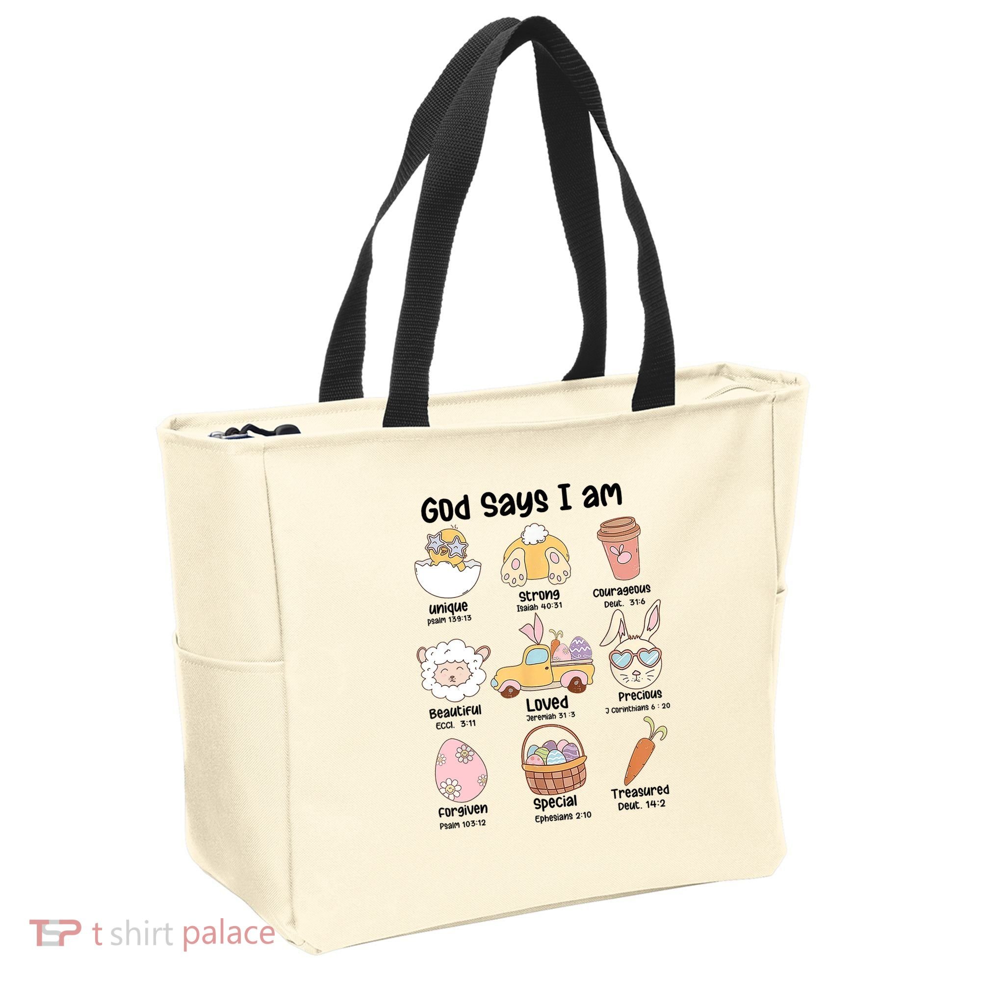 Retro God Says I Am Christian Jesus Happy Easter Day Bunny Tote Bag