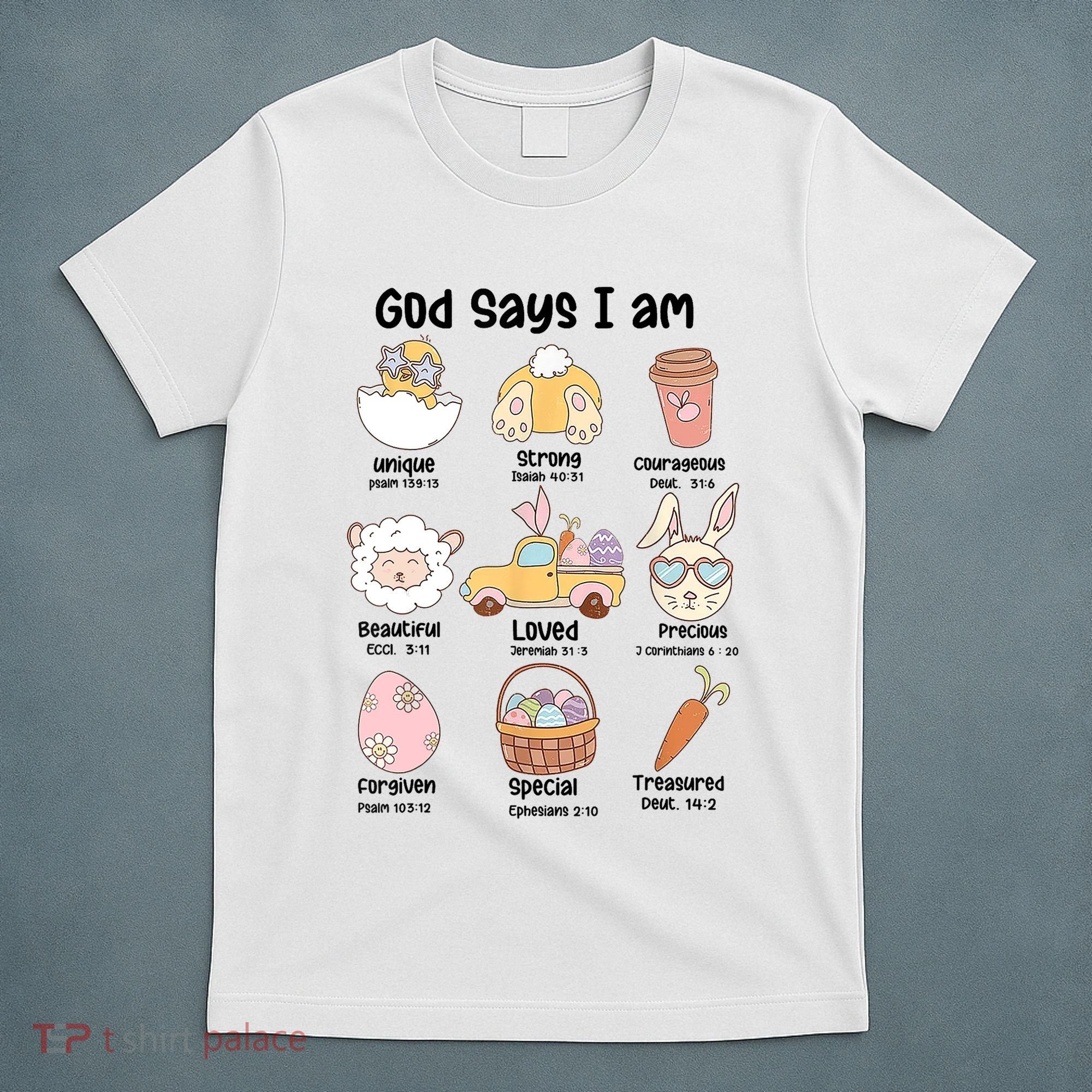 Retro God Says I Am Christian Jesus Happy Easter Day Bunny T-Shirt