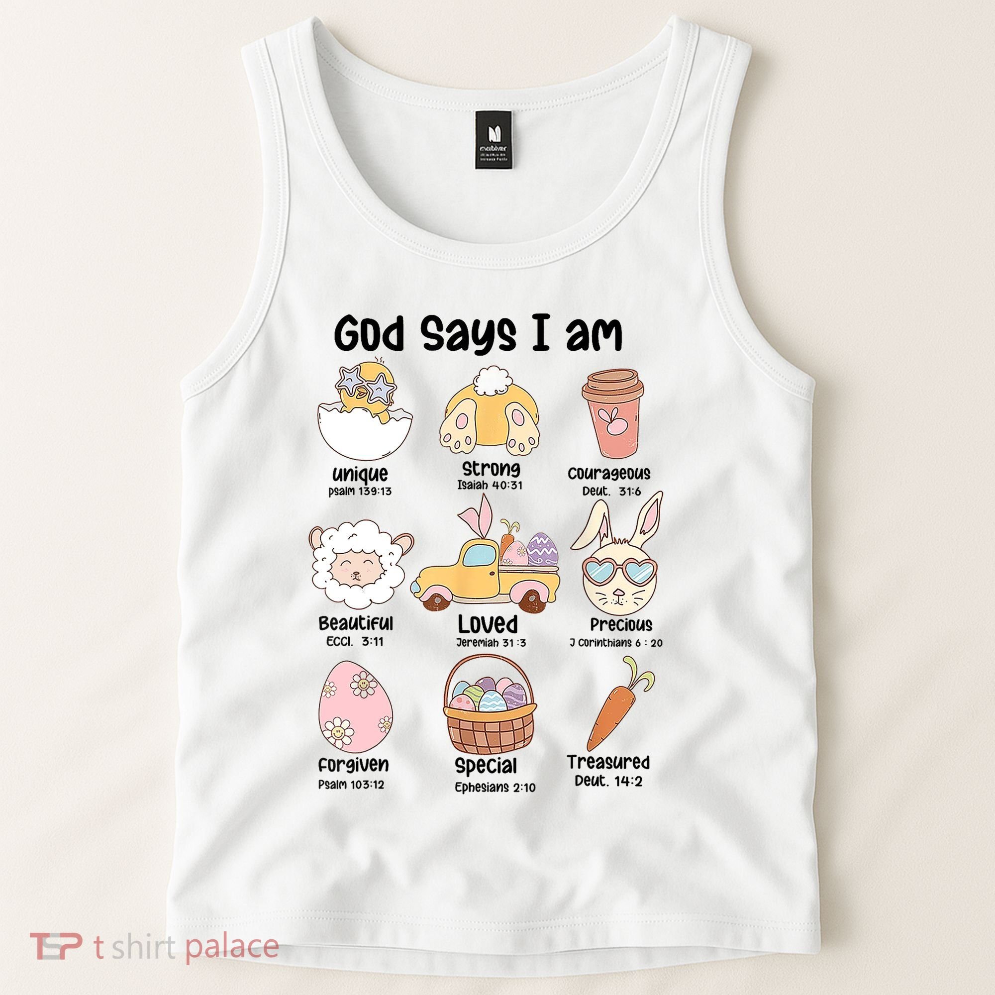 Retro God Says I Am Christian Jesus Happy Easter Day Bunny Tank Top