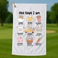 Retro God Says I Am Christian Jesus Happy Easter Day Bunny Golf Towel thumb 1