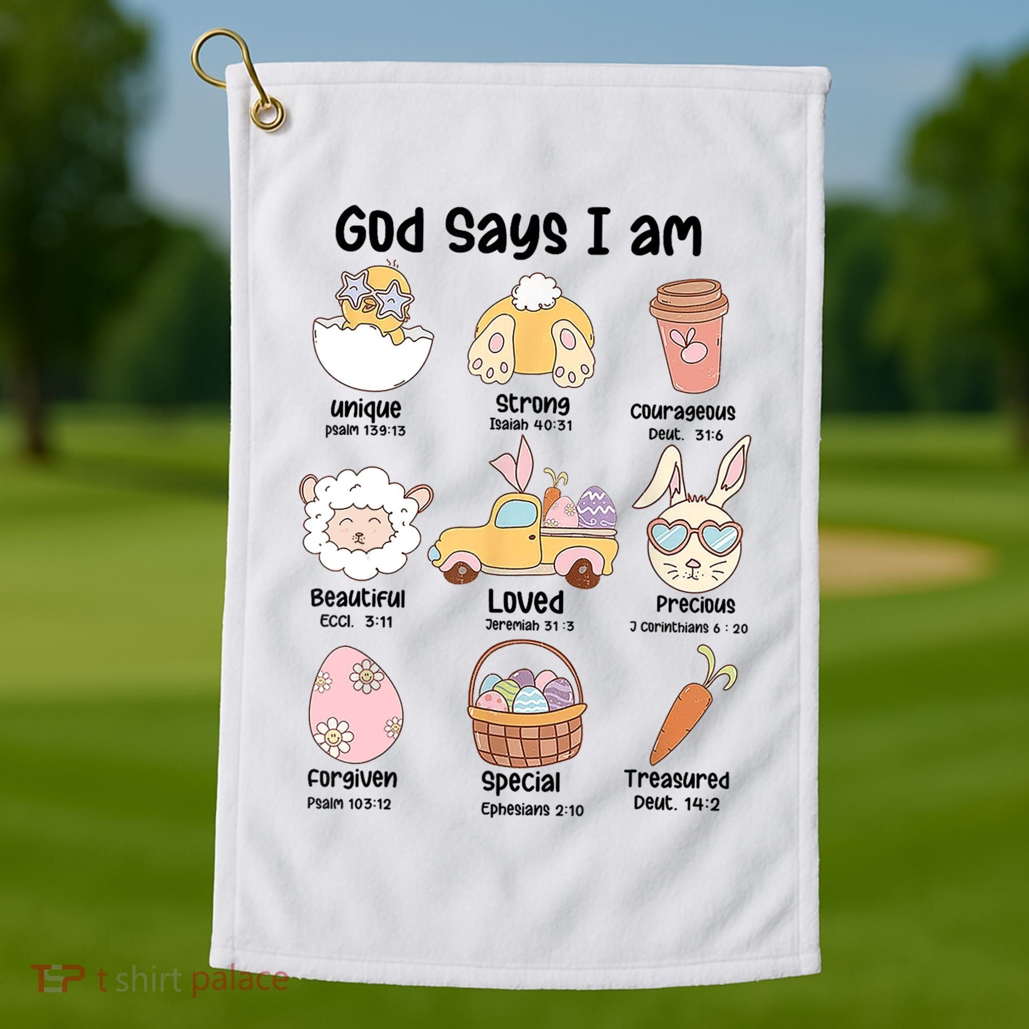Retro God Says I Am Christian Jesus Happy Easter Day Bunny Golf Towel