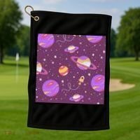 Retro Galaxy Spaceship Golf Towel thumb 1