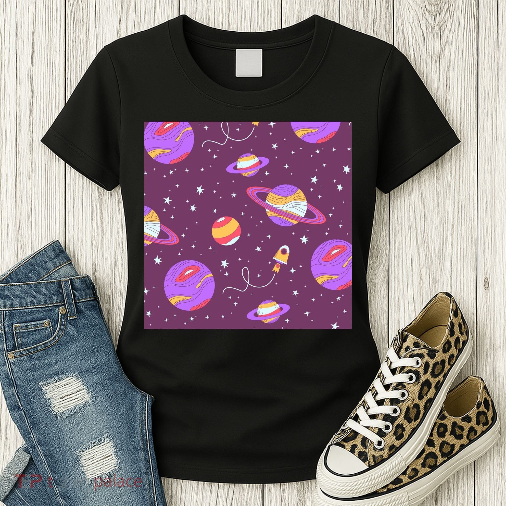 Retro Galaxy Spaceship Women's T-Shirt