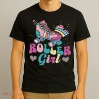 Roller Girl Skater Skating Retro Vintage 70s 80s 90s Skates T-Shirt thumb 3