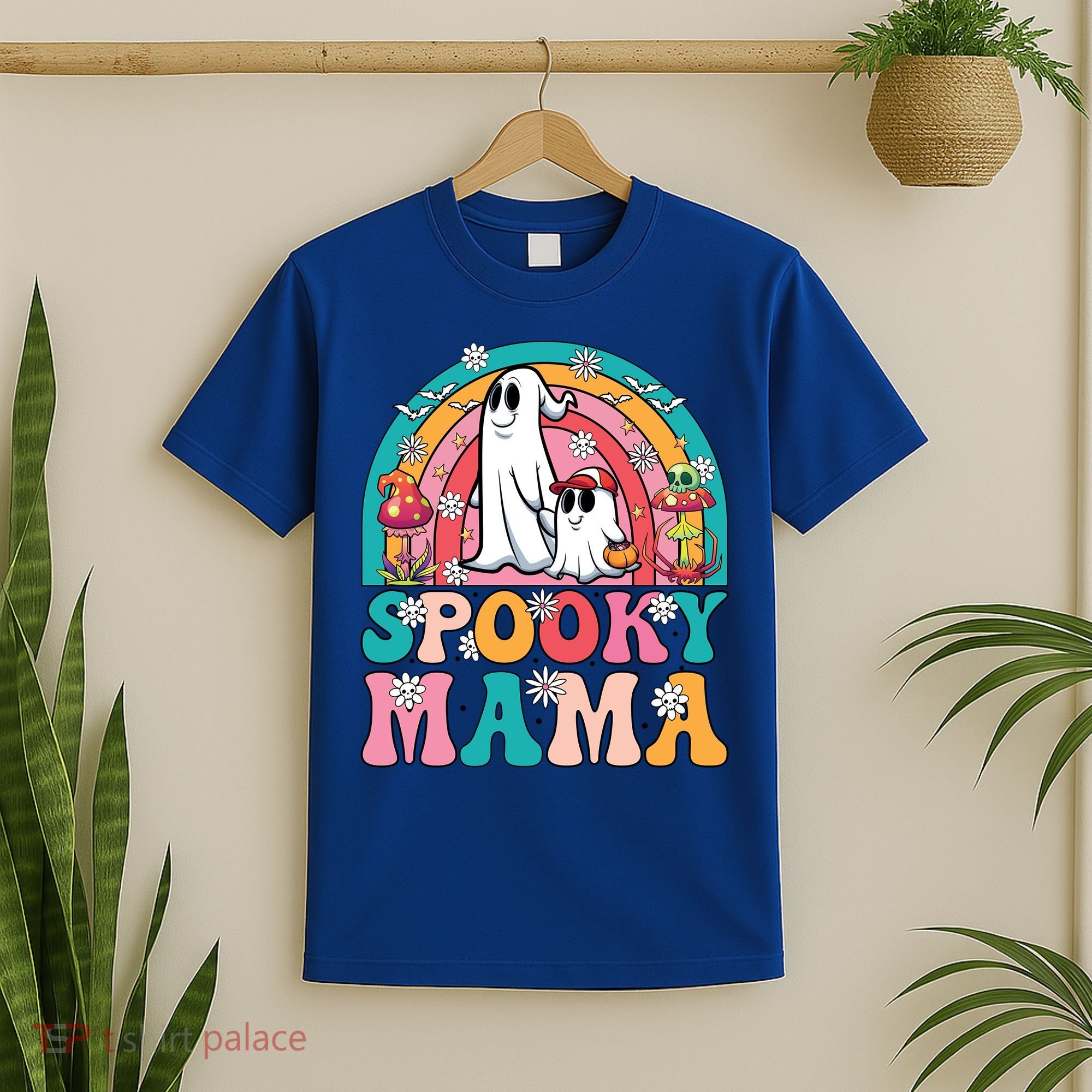 Retro Groovy Spooky Mama Floral Ghost Halloween Season Mommy Cute Gift T-Shirt