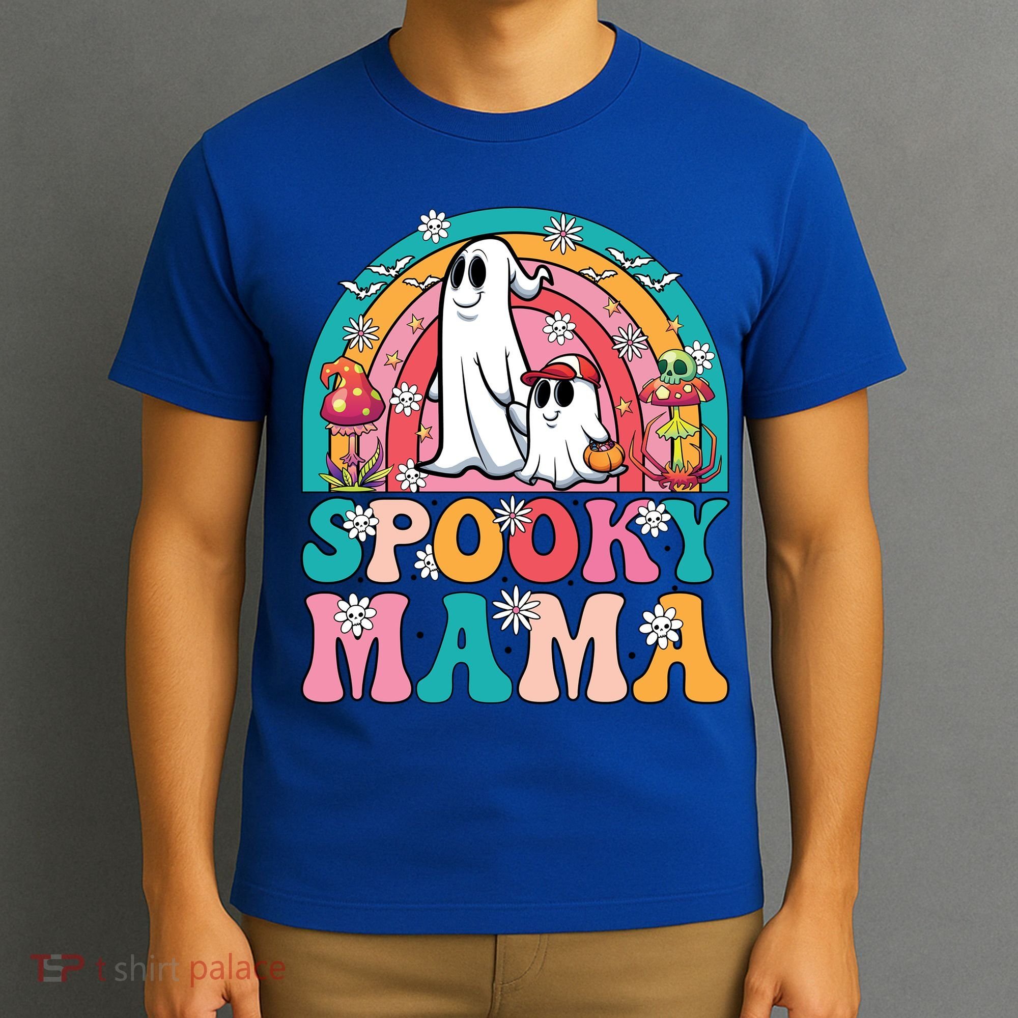 Retro Groovy Spooky Mama Floral Ghost Halloween Season Mommy Cute Gift T-Shirt