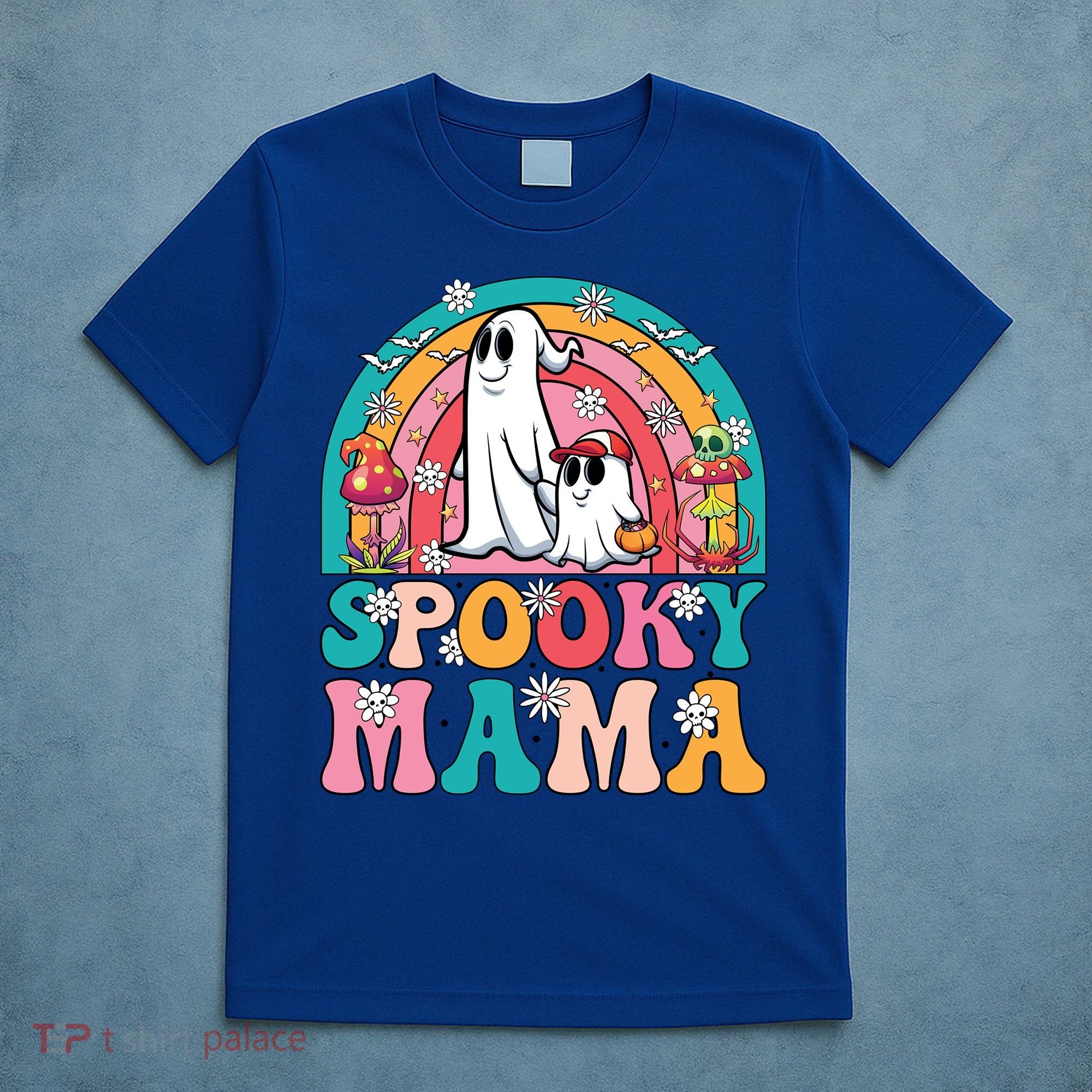 Retro Groovy Spooky Mama Floral Ghost Halloween Season Mommy Cute Gift T-Shirt