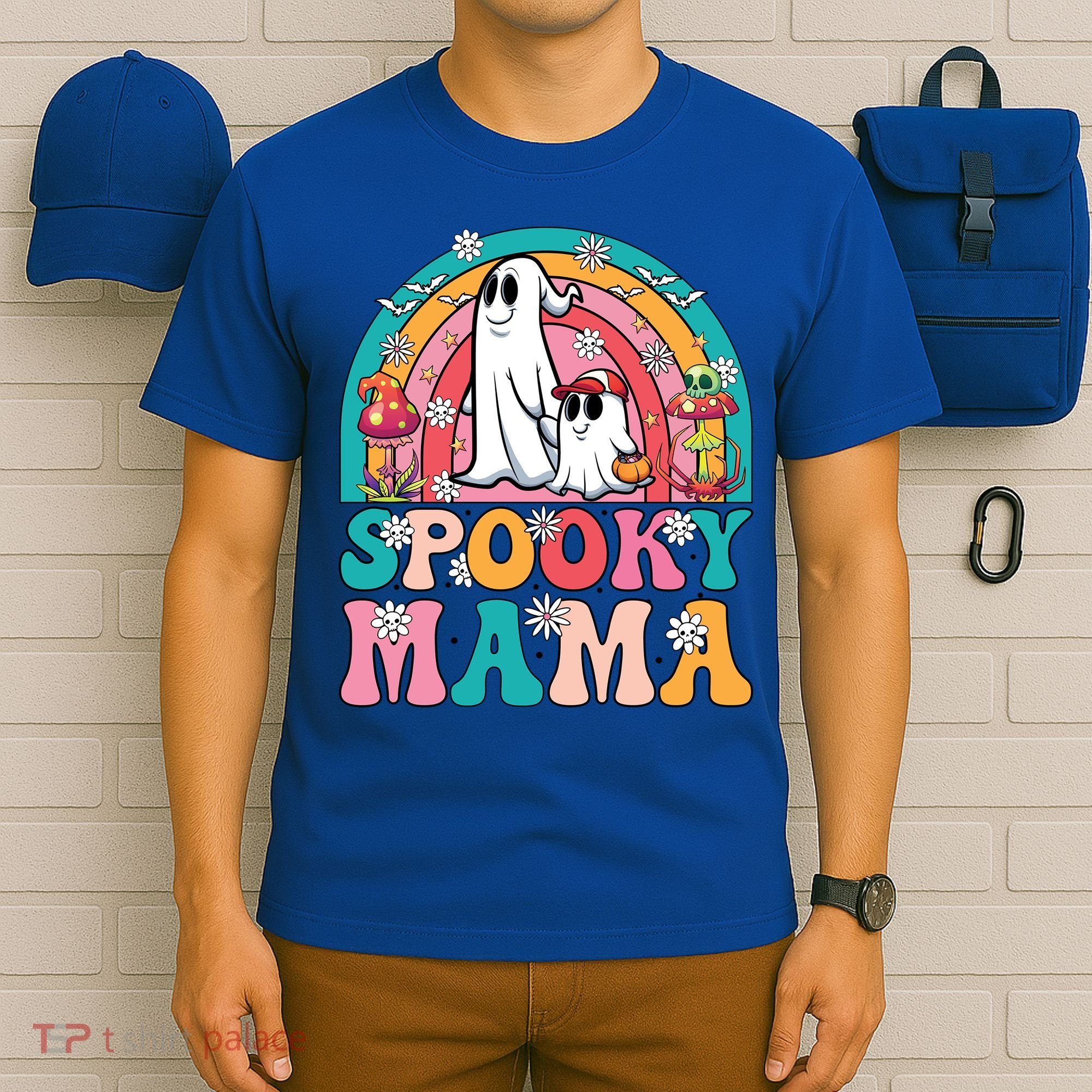 Retro Groovy Spooky Mama Floral Ghost Halloween Season Mommy Cute Gift T-Shirt