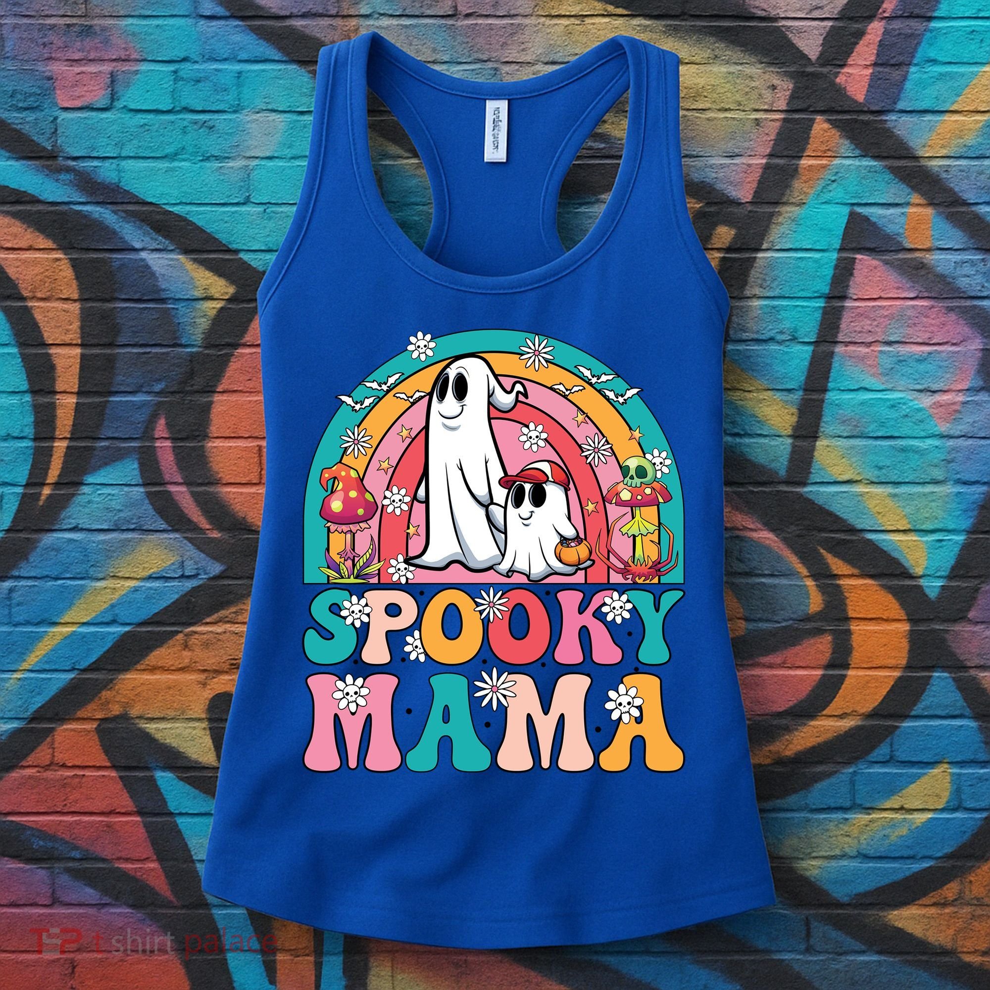 Retro Groovy Spooky Mama Floral Ghost Halloween Season Mommy Cute Gift Women's Tank Top