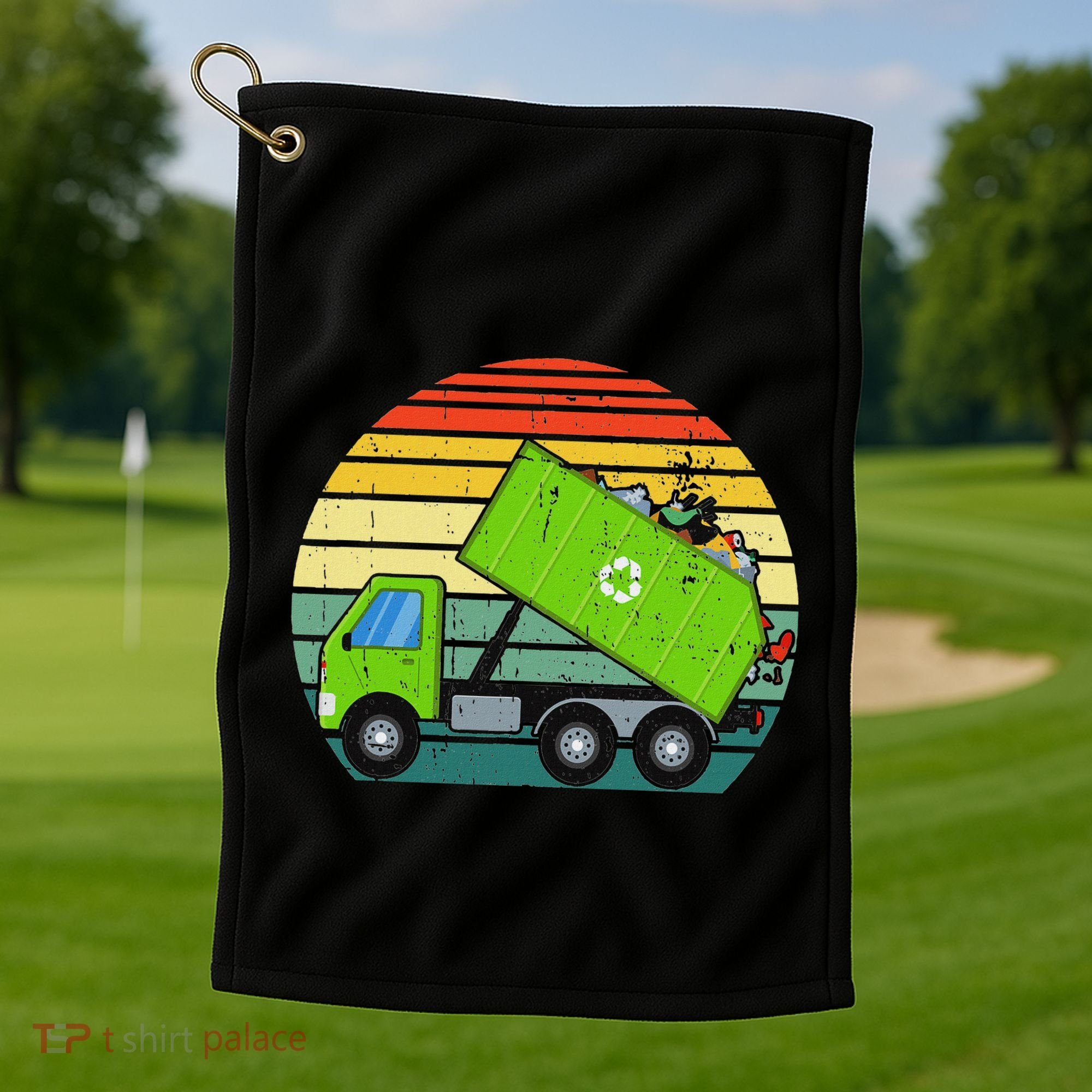 Retro Garbage Truck Waste Management Golf Towel
