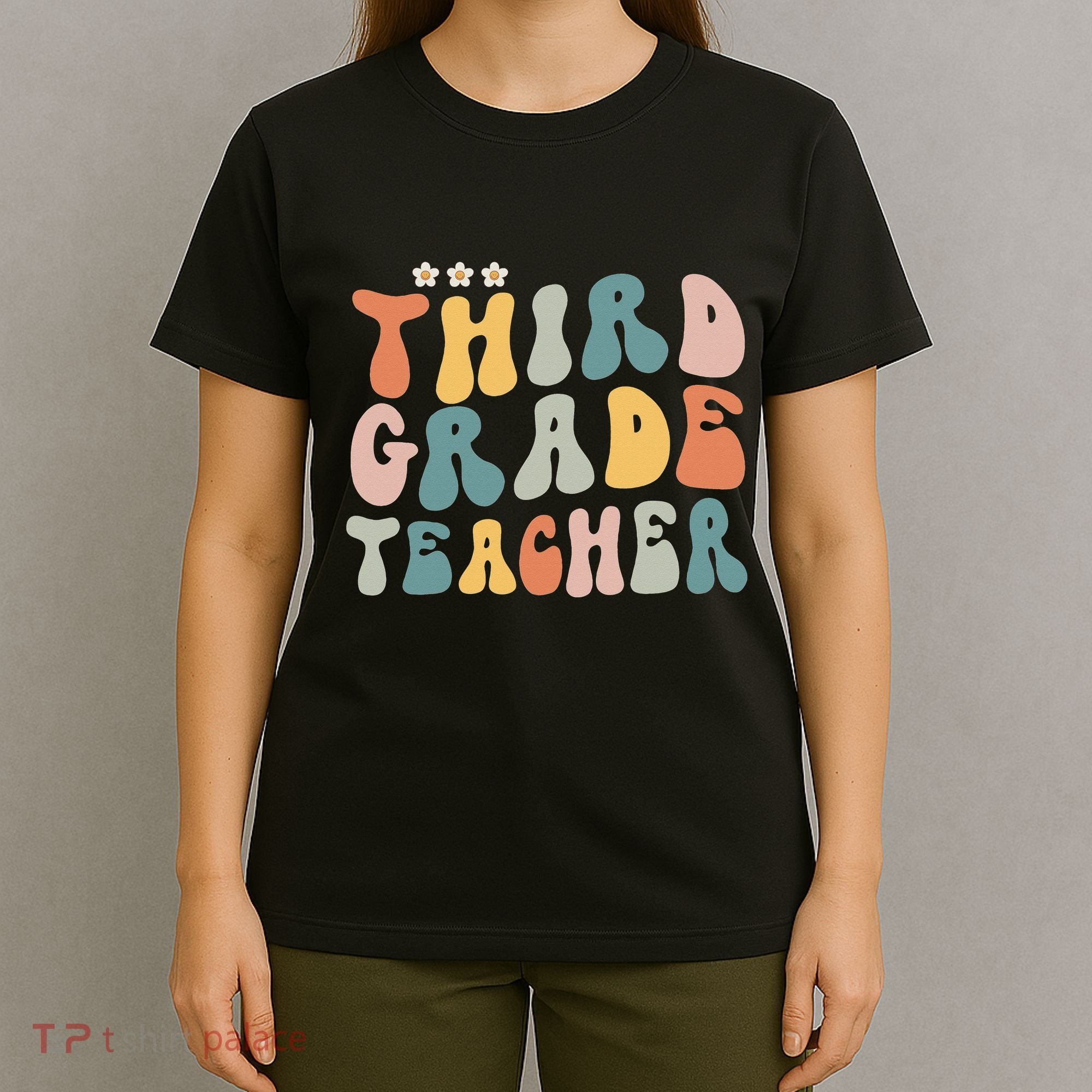 Retro Groovy Third Grade Teacher First Day Of Back To School T-Shirt
