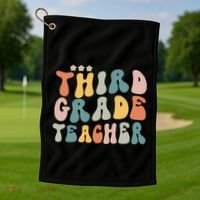 Retro Groovy Third Grade Teacher First Day Of Back To School Golf Towel thumb 1
