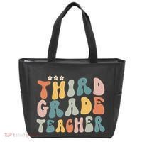 Retro Groovy Third Grade Teacher First Day Of Back To School Tote Bag thumb 0