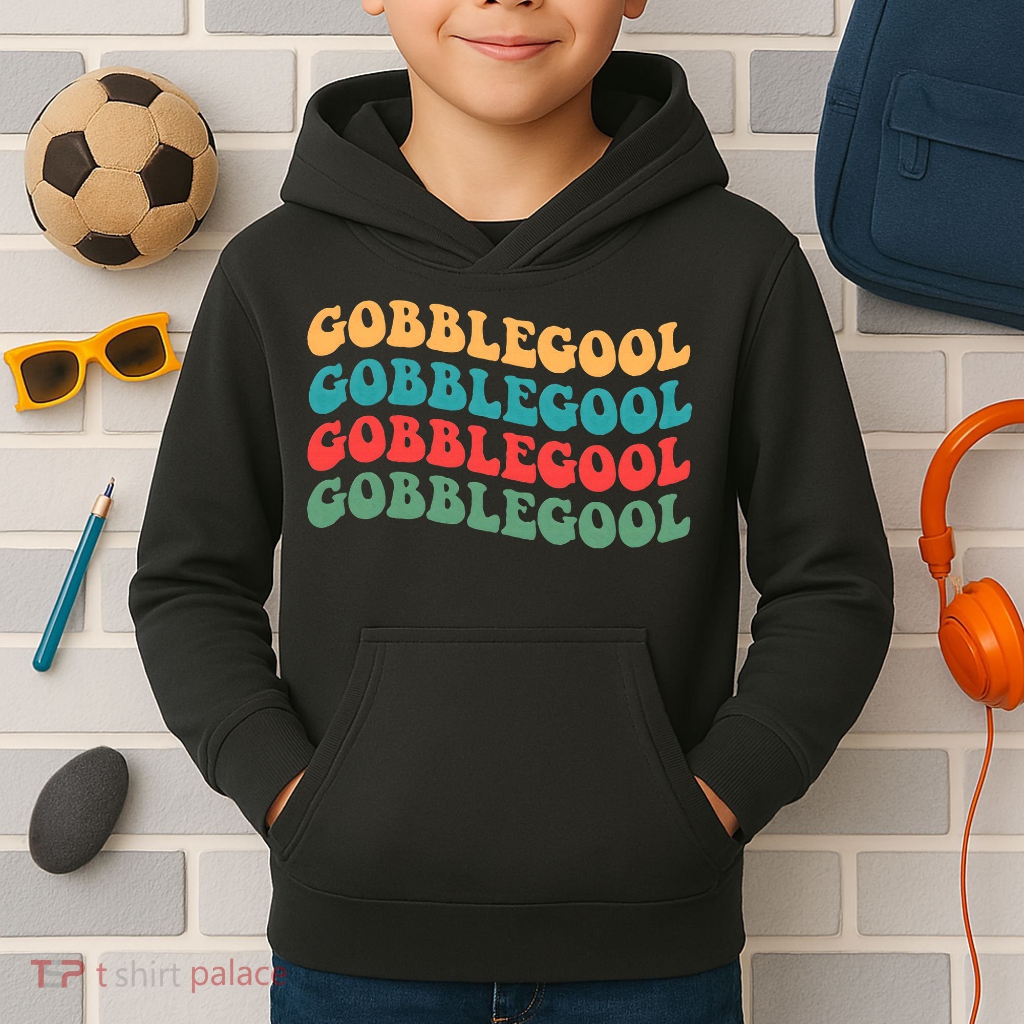 Retro Gobblegool Turkey Funny Groovy Thanksgiving Kids Hoodie