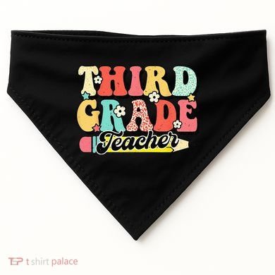 Retro Groovy Third Grade Teacher First Day 3rd Grade USA-Made Doggie Bandana