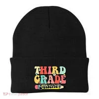 Retro Groovy Third Grade Teacher First Day 3rd Grade Beanie thumb 0