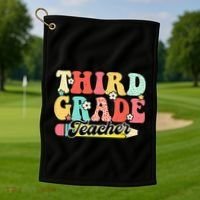 Retro Groovy Third Grade Teacher First Day 3rd Grade Golf Towel thumb 1