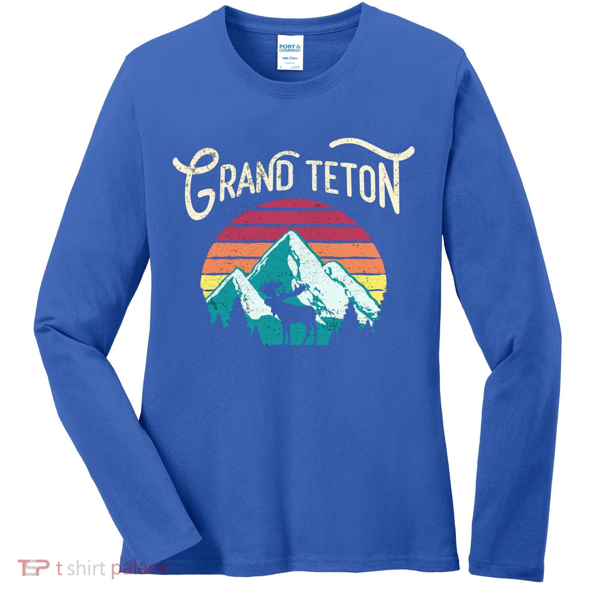 Retro Grand Teton National Park Wy Mountain State Cute Gift Women's Long Sleeve Shirt