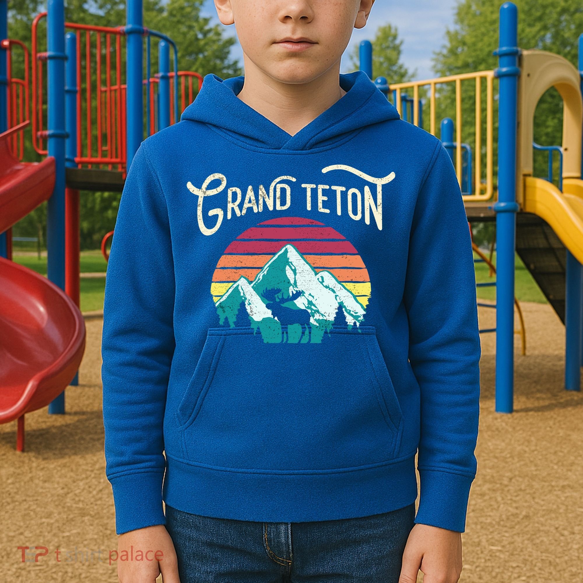 Retro Grand Teton National Park Wy Mountain State Cute Gift Kids Hoodie