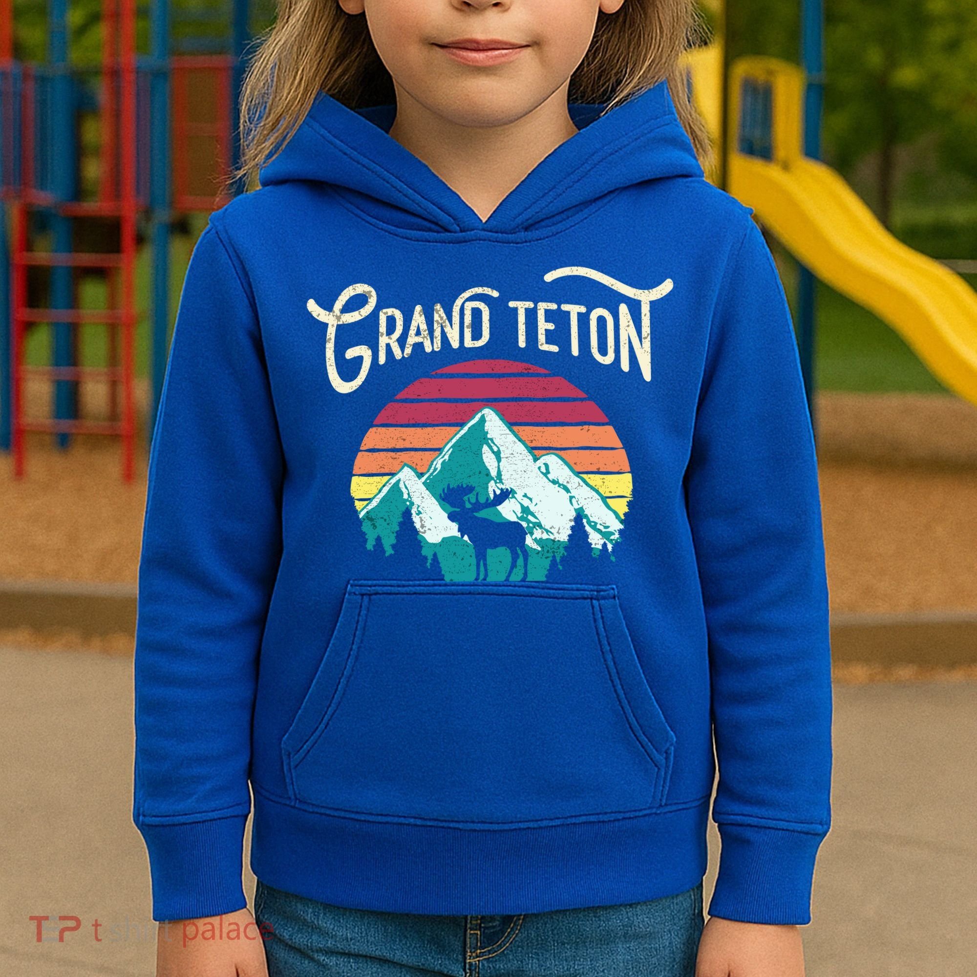 Retro Grand Teton National Park Wy Mountain State Cute Gift Kids Hoodie