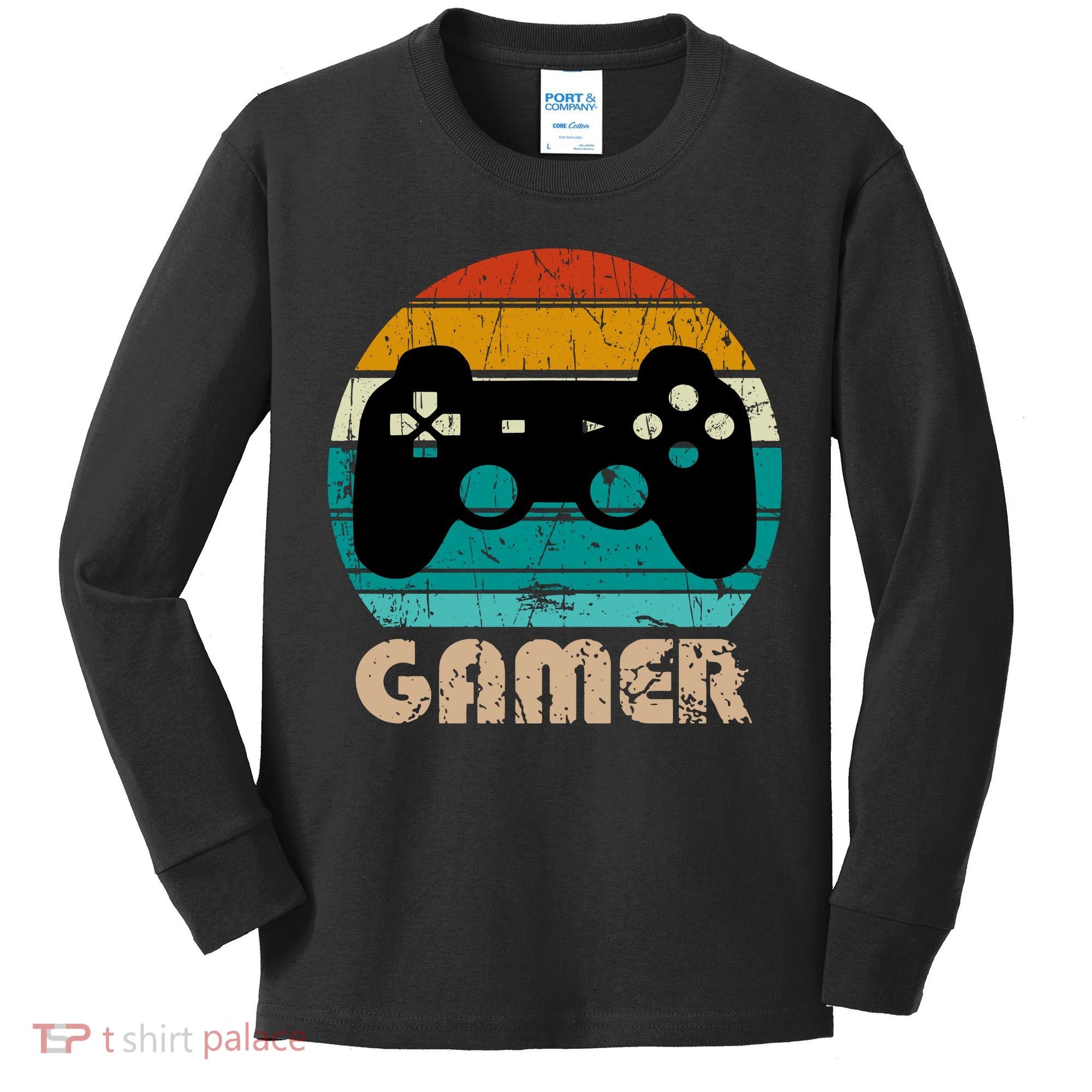 Retro Gamer Video Games Player Gaming Boys Teens Men Kids Long Sleeve Shirt