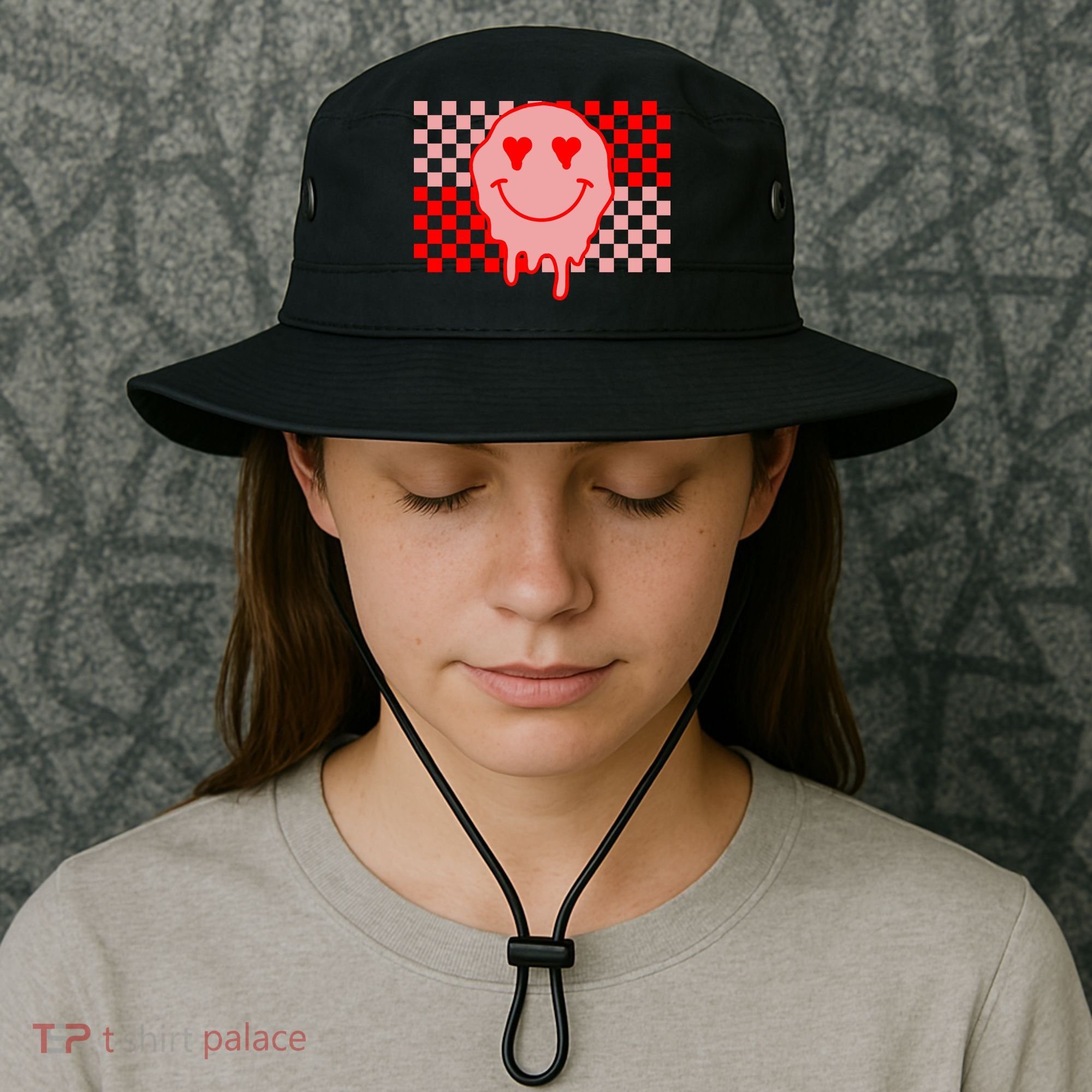 Retro Groovy Valentines Day Hippie Smile Bucket Hat
