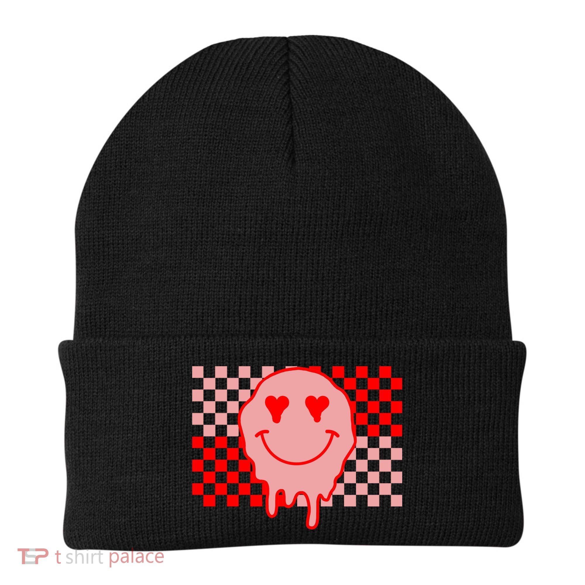 Retro Groovy Valentines Day Hippie Smile Beanie