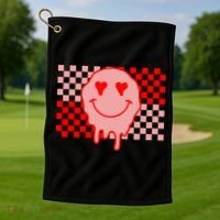 Retro Groovy Valentines Day Hippie Smile Golf Towel thumb 1