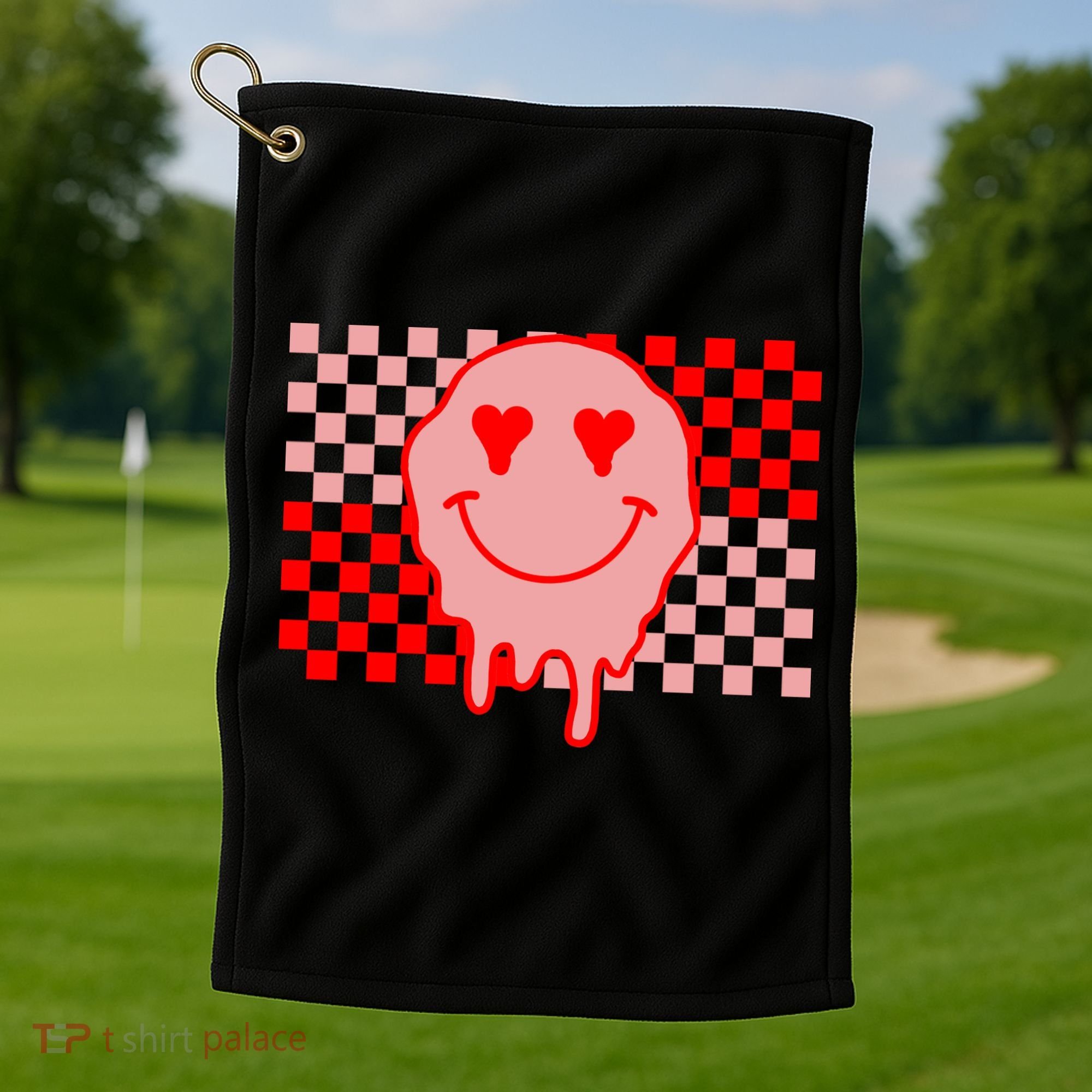 Retro Groovy Valentines Day Hippie Smile Golf Towel
