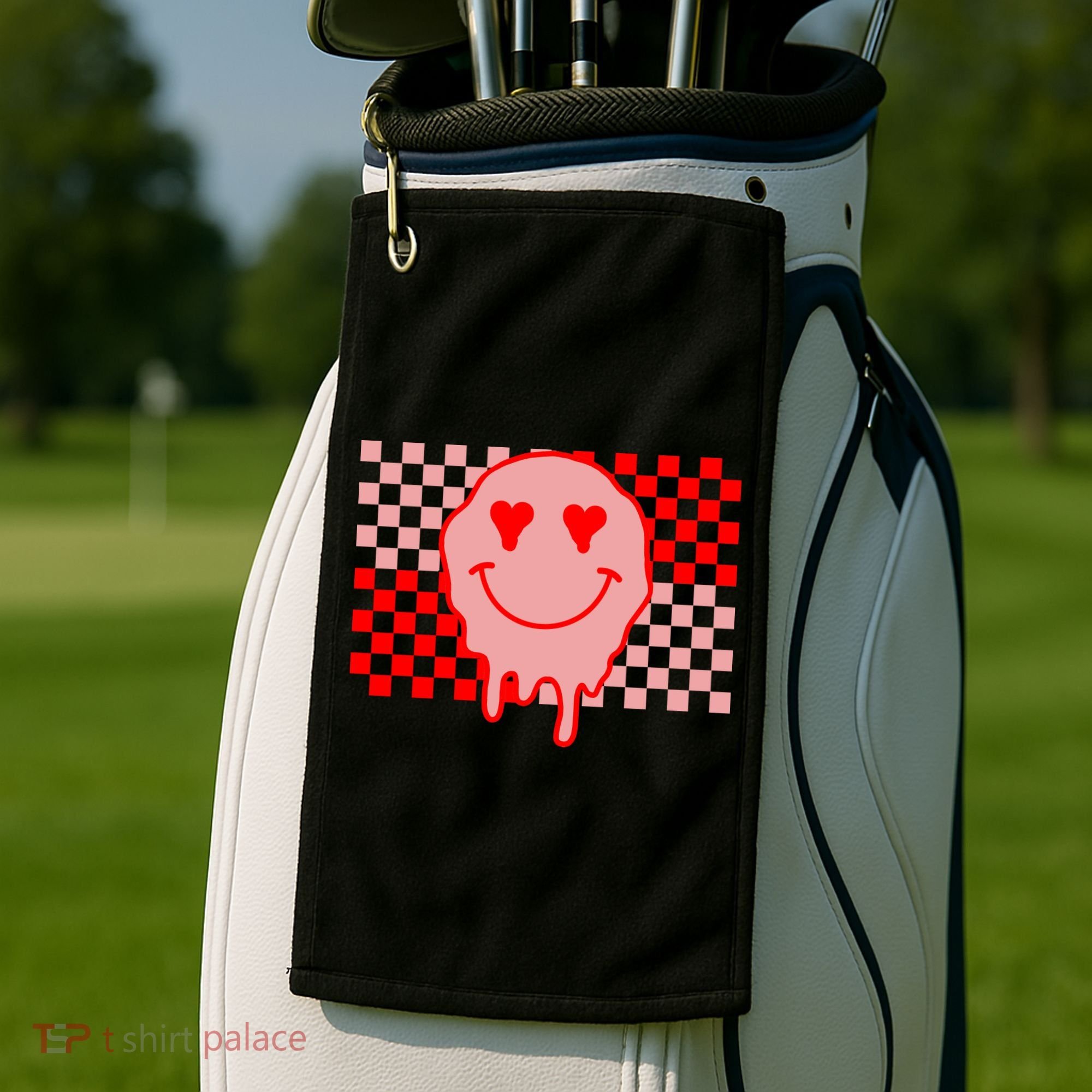 Retro Groovy Valentines Day Hippie Smile Golf Towel