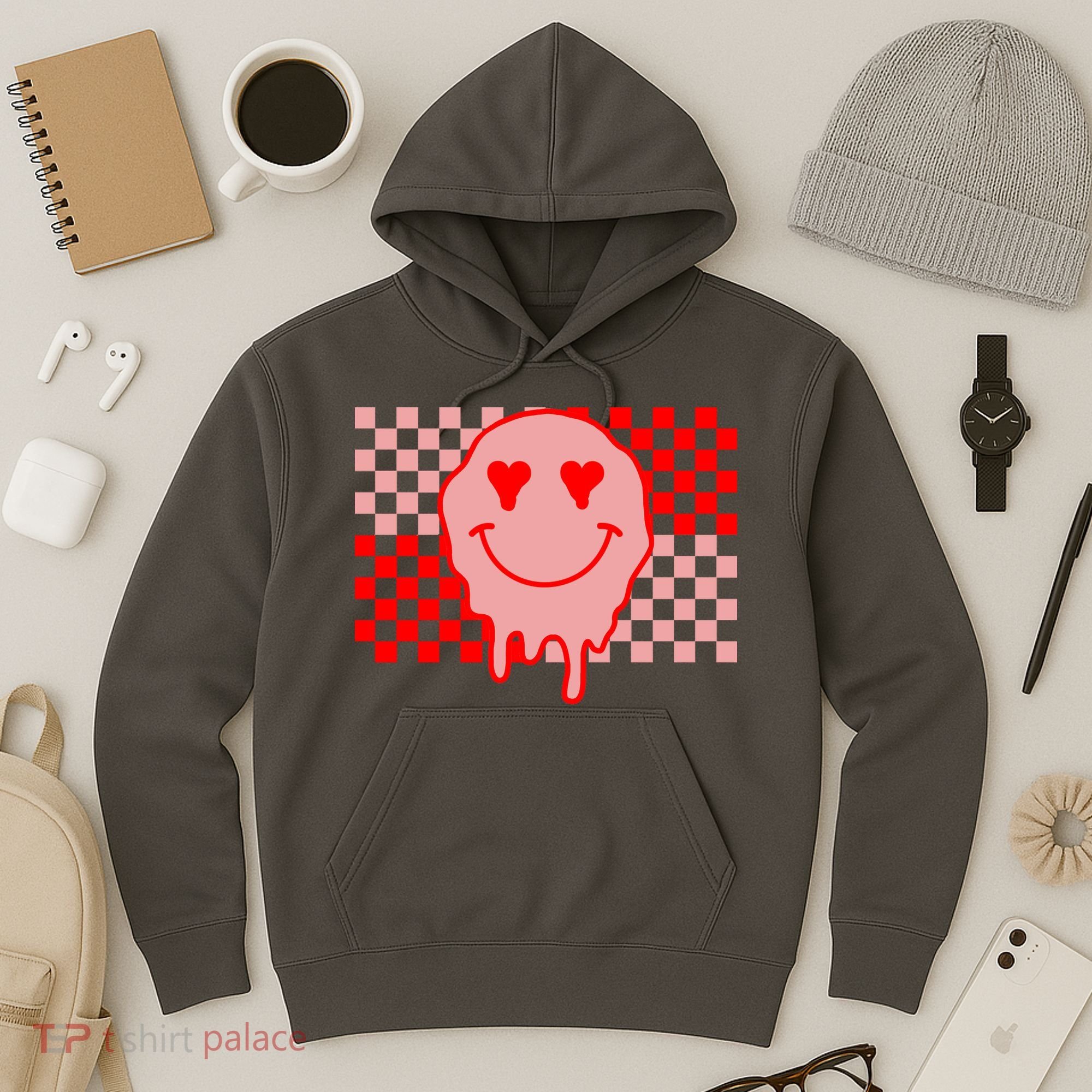 Retro Groovy Valentines Day Hippie Smile Hoodie