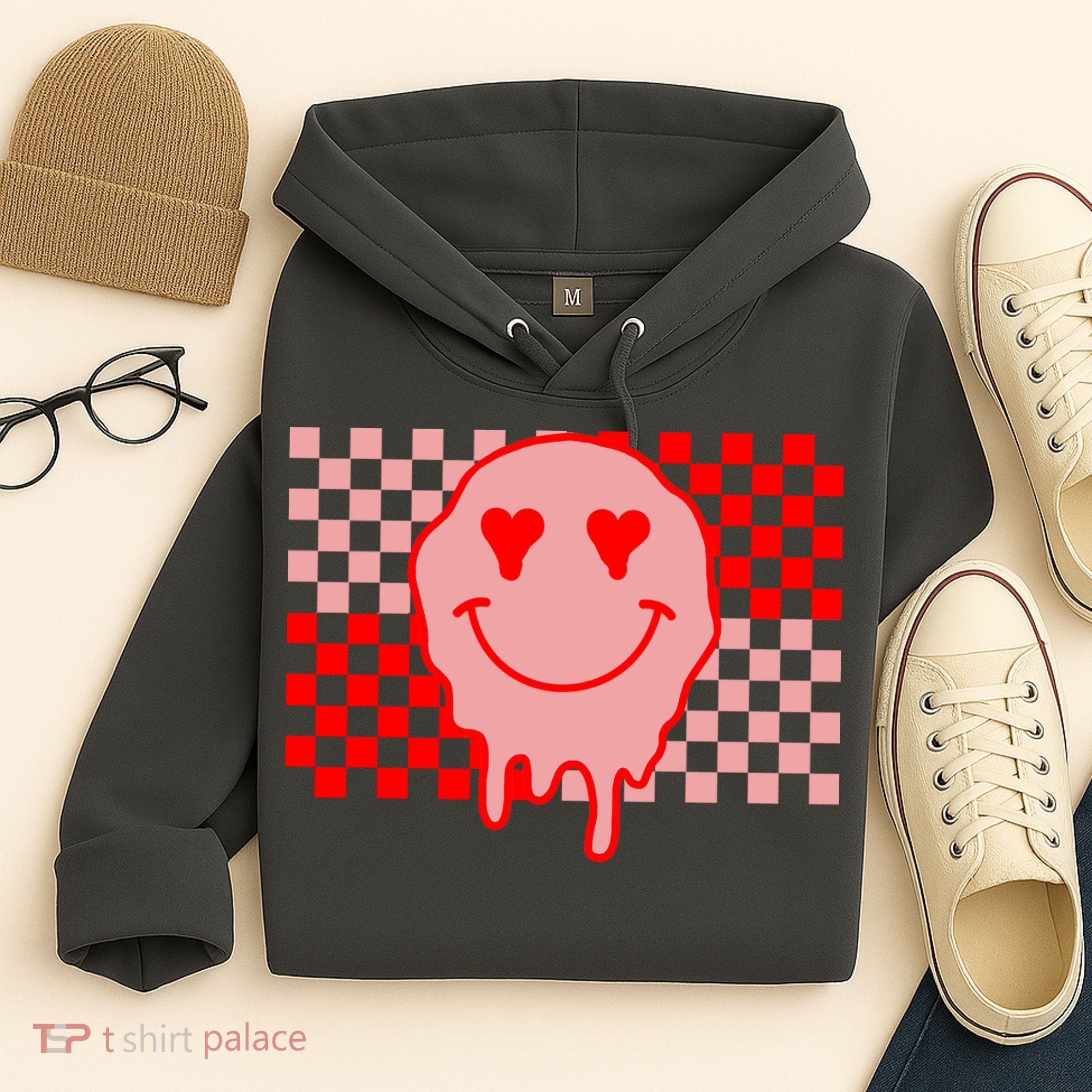 Retro Groovy Valentines Day Hippie Smile Hoodie