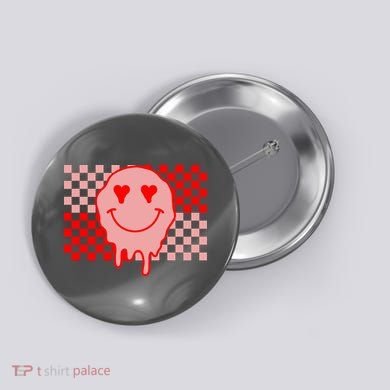 Retro Groovy Valentines Day Hippie Smile Button