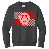 Retro Groovy Valentines Day Hippie Smile Kids Sweatshirt thumb 0