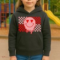 Retro Groovy Valentines Day Hippie Smile Kids Hoodie thumb 3