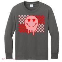 Retro Groovy Valentines Day Hippie Smile Kids Long Sleeve Shirt thumb 0
